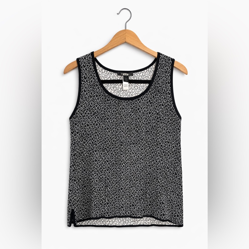 St. John Black & White Textured Knit Heart Tank Top Small Luxury Wool Cashmere
